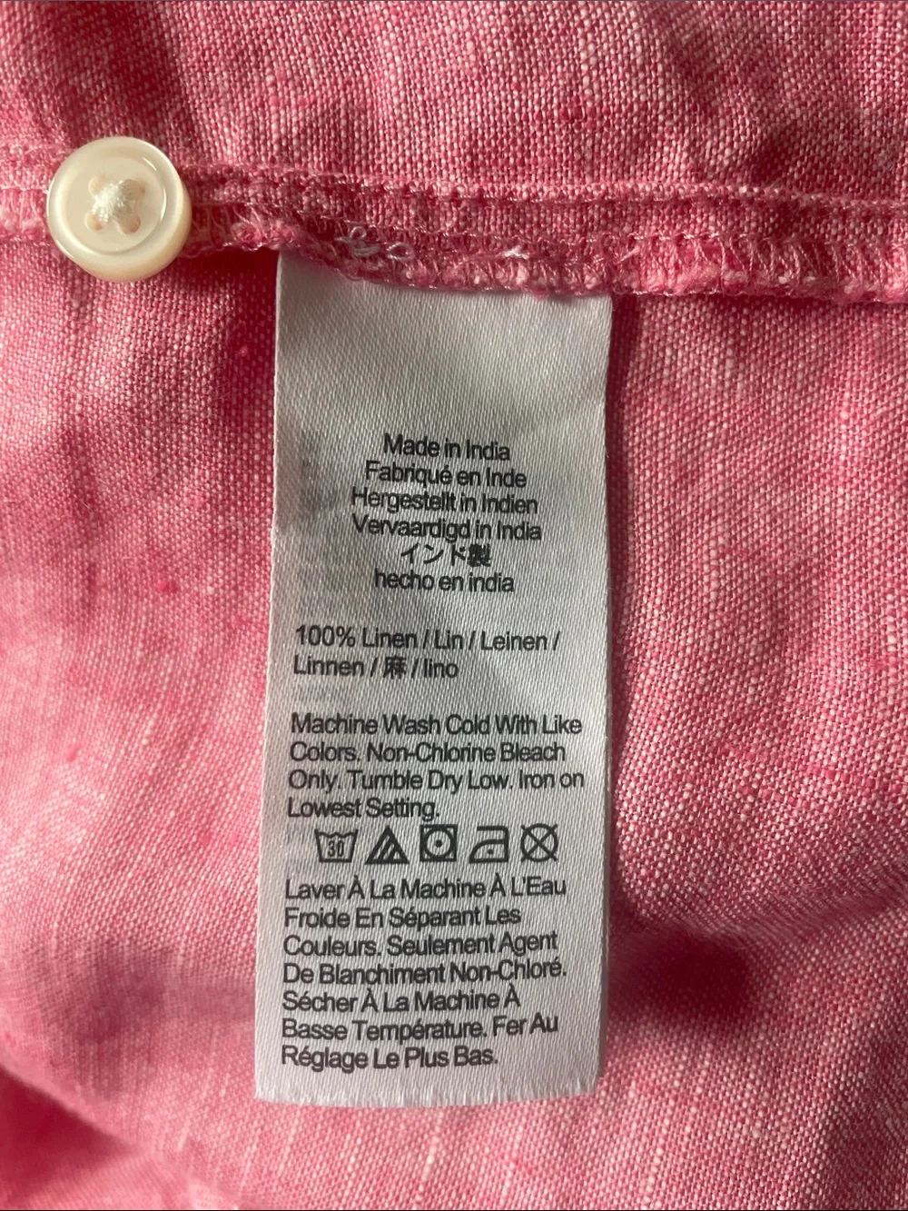J. Crew V-back 100% linen top Sz 8 pink button front puff sleeves